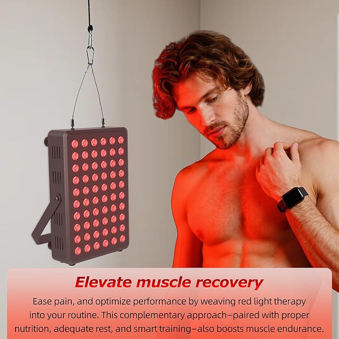 Red Light Therapy Panel for Body and Face, 660nm Red 850nm and Near Infrared Panel Built-in Timer, 60 LEDs High Power, Promote Sleep, Improve The Body, Relieve Muscle Fatigue（E300-Black)
