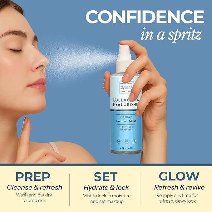 Clear Beauty Hyaluronic Acid & Collagen Face Mist - Dermatologist Tested, Moisturizes & Tones Skin, Anti-Aging, Natural Ingredients, Cruelty-Free Korean Skin Care - All Skin Types - 4 OZ (2 Pack)