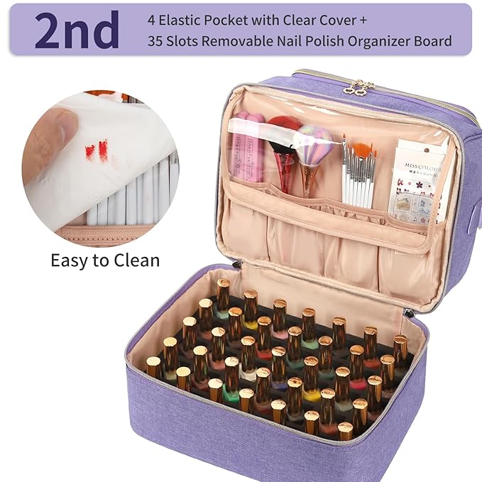Nail Polish Organizer Case, Nail Supplies Storage Box Holds 45 Bottles Nail Polish & Nail Lamp, Travel Nail Tech Carrying Case, Nail Kit Bag For Nail Stuff & Manicure Tools