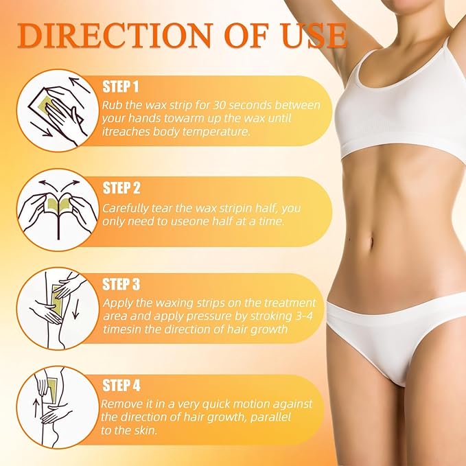 Wax Strips for Hair Removal, Waxing Kit For Women, 60 Pcs - 40 Body Wax Strips, 20 Pcs for Face, 6 Cleansing Oil Towelettes Suitable for Face/Legs/Underarms/Bikini