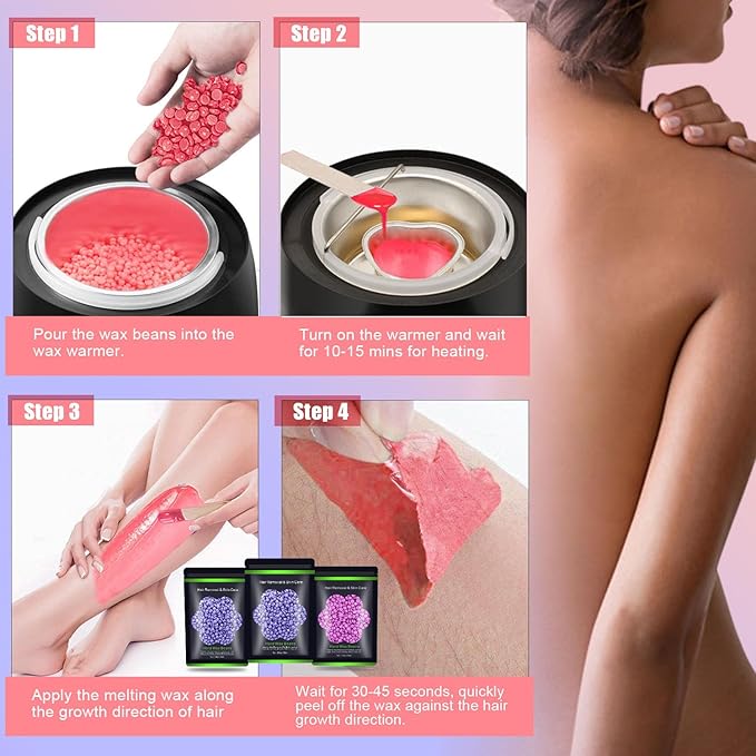 Wax Beads for Hair Removal 10.5oz (300g), Auperwel Hard Wax Beads Beans for Sensitive Skin Brazilian Waxing, Face, Bikini, Eyebrow, Legs, Painless for Women Men, 3 packs Kit with 10 Sticks