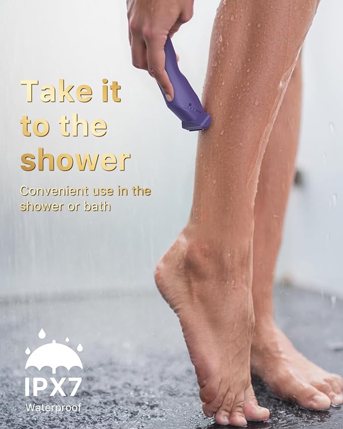 New Bikini Trimmer for Women [LED Light & Diaplay] Electric Foil Shaver for Men, Body Hair Trimmer for Face, Groin, Arm, Back, Wet/Dry Painless Groomer with Ceramic Blade,Travel Razor, Purple