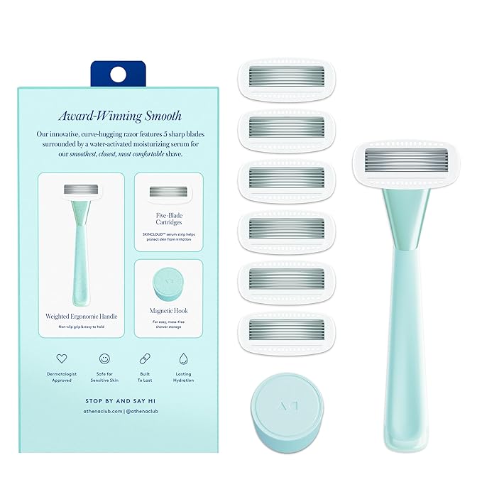Athena Club Women's Razor Shave Kit, 1 Mint Razor Handle + 6 Blade Refills