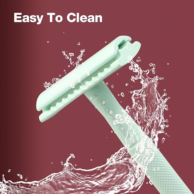 KINGHOOD Safety Razor for Women with 10 Double Edge Razor Blades, Single Blade Razors for Women and Men, Resuable razor, Plastic Free - Green