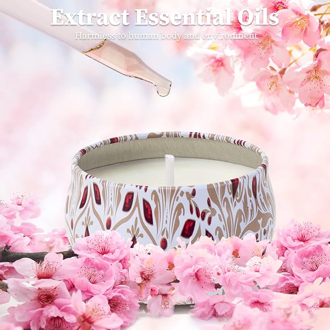 Aromatherapy Candles for Home Scented 2 Pack 2.5 oz Natural Floral Cherry and Vanilla Candles Set, Stress Relief Candles Gifts for Women, Portable Mini Candles Gift for Christmas, Birthday