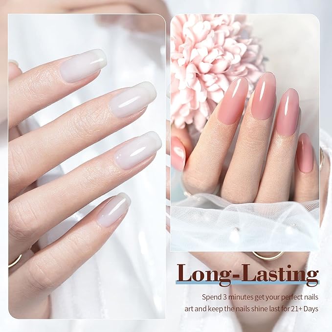 RARJSM Nude Gel Nail Polish Set of 6 Transparent Colors 7.5ml Clear Purple Sheer Wine Red Milky Mavue French Manicure LED UV Gel Soak Off Curing Requires Home