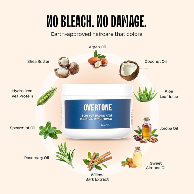 Overtone Semi Permanent Hair Color Conditioner, Indigo Iris, 8 oz, Nourishing, Damage-Free, Color Depositing Mask for All Hair Types with Shea Butter & Coconut Oil, Vegan & Cruelty-Free