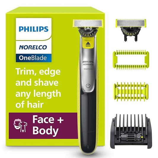 Philips Norelco for Face + Body, Electric Beard Trimmer, Shaver and Groomer, 5in1 Adjustable Comb, 1x Body Kit, Model QP2834/70, Black/Lime Green
