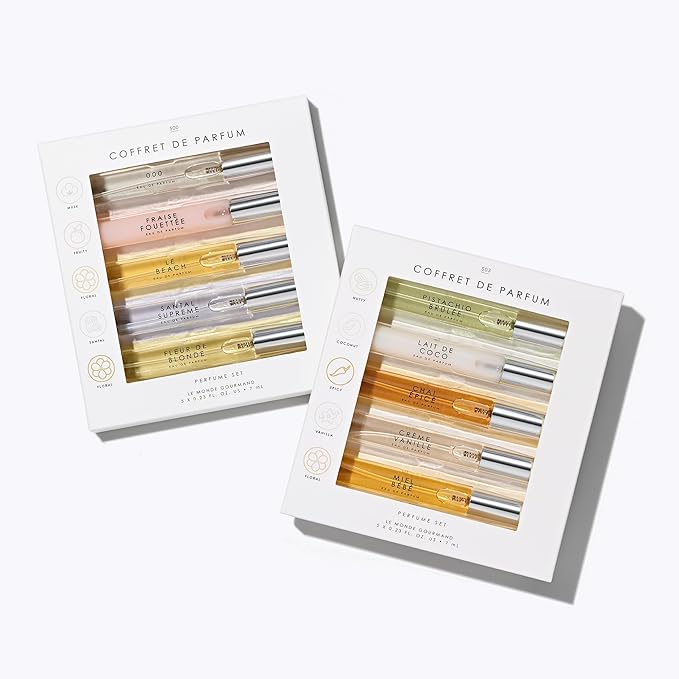 Le Monde Gourmand Coffret de Parfum 2 Box Set - 10 Mini Eau de Parfum Purse Sprays - Travel Perfume Sampler Discovery Gift Set for Woman, Vegan & Cruelty-Free