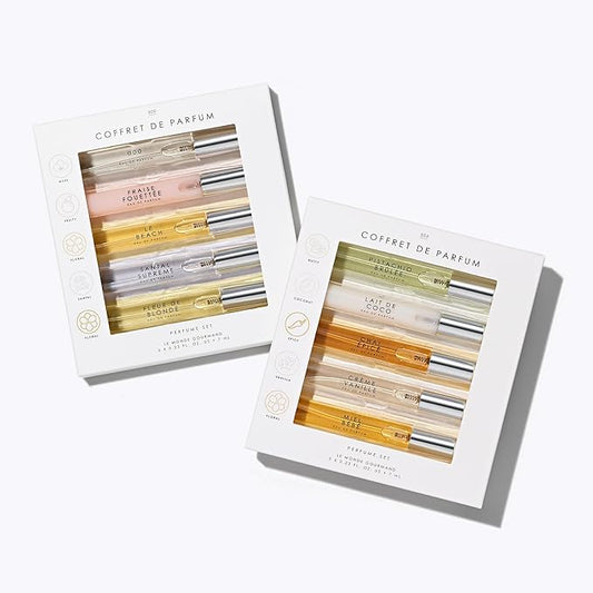 Le Monde Gourmand Coffret de Parfum 2 Box Set - 10 Mini Eau de Parfum Purse Sprays - Travel Perfume Sampler Discovery Gift Set for Woman, Vegan & Cruelty-Free