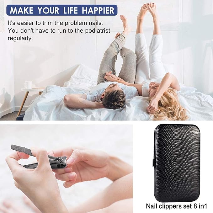 Manicure Pedicure Kit Nail Clippers Set 18 in 1 High Precision Stainless Steel Cutter File Sharp Scissors for Men & Women Fingernails & Toenails Vibrissac Scissors with Stylish Case (navy_8in1)