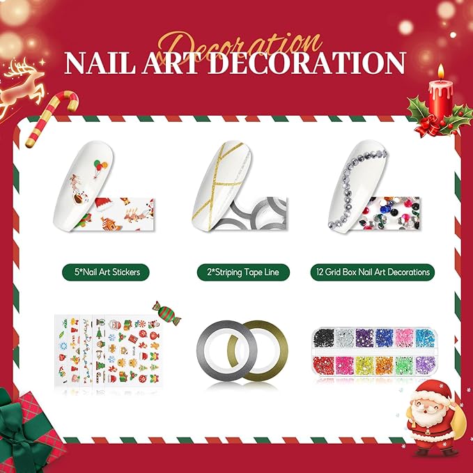 COSCELIA Christmas Gel Nail Polish kit with U V Light Starter Kit 10 Colors Gel Polish Top Base Coat Glitter Decorations Nail Art Gel Manicure Kit DIY Gifts for Women Teens