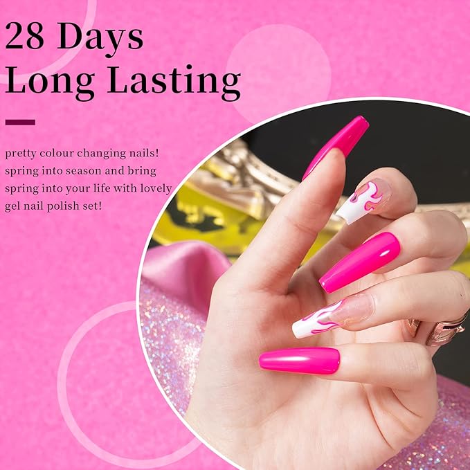 MAYCHAO 15ML Hot Pink Gel Nail Polish 1Pc Bright Pink Gel Polish Soak Off UV LED Nail Varnish Nail Art Starter Manicure Salon DIY at Home, 0.5 OZ