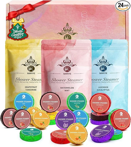Shower Steamers Aromatherapy, 24-Pack Shower Bombs Birthday Gifts for Women, Christmas Stocking Stuffers Gifts with Eucalyptus Mint Lavender Watermelon Grapefruit Tangerine Essential Oils