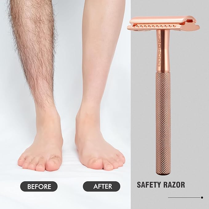 KINGHOOD Safety Razor Single Blade for Men with 10 Double Edge Blades Metal Reusable Eco Friendly Razors Rose Gold
