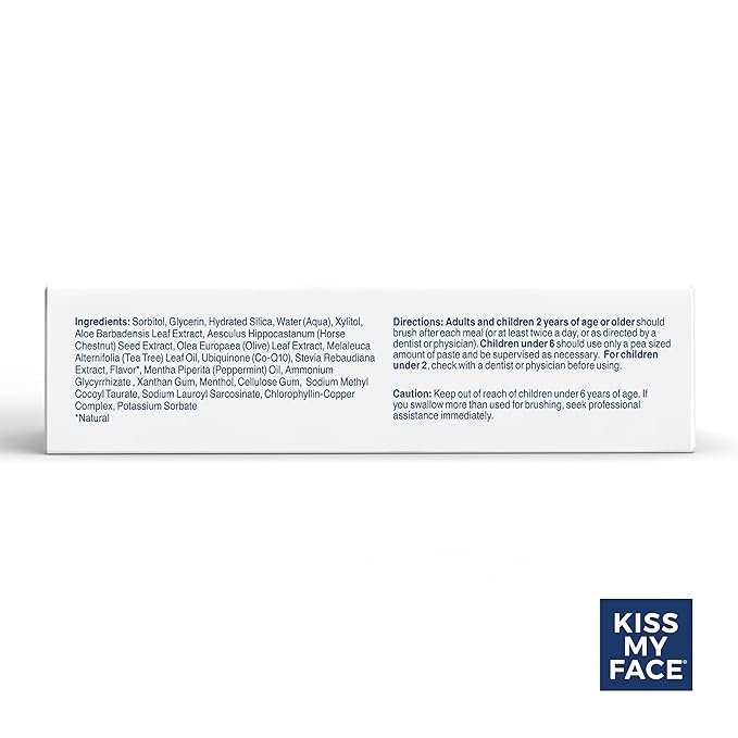 Kiss My Face Triple Action Toothpaste Gel, Herbal Mint Flavor, Removes Plaque, Whitens Teeth, Prevents Tartar, with Tea Tree Oil and Aloe, Fluoride Free, Vegan, 4.5 oz, 6 Pack