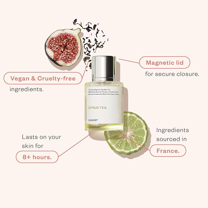 Dossier - Citrus Tea 1.7 Fl oz (50ml) - Perfume Inspired by Labo Thé Noir - Pure Infused - Paraben Free - Vegan - For Women Men Unisex