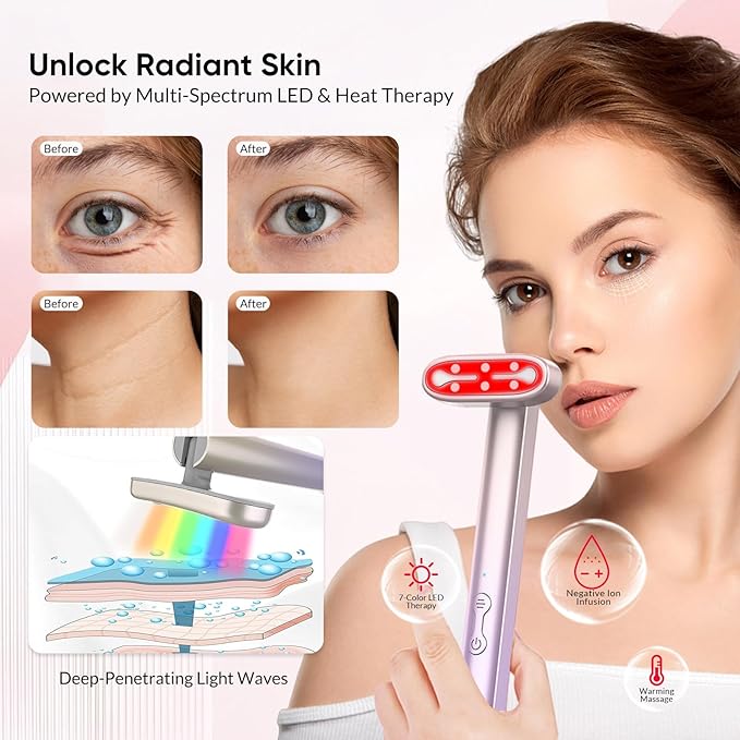 Red-Light-Therapy-for-Face, 7 in 1 LED Light Therapy Eye Equipment for Skin Care at Home, Red Light Therapy Face Massager Eye Beauty Skincare Rejuvenation Tool for Anti-Aging, Wrinkles & Glowing Skin