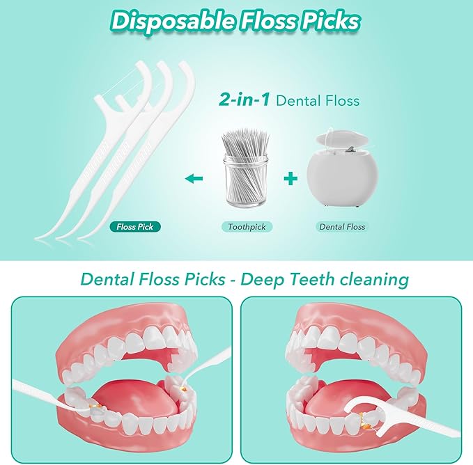1000 Count Floss Picks Dental Tooth Picks Floss Sticks Flossers Strong Toothpicks in Handy Travel Cases for Family Restaurant Bulk Adults Teeth Cleaning