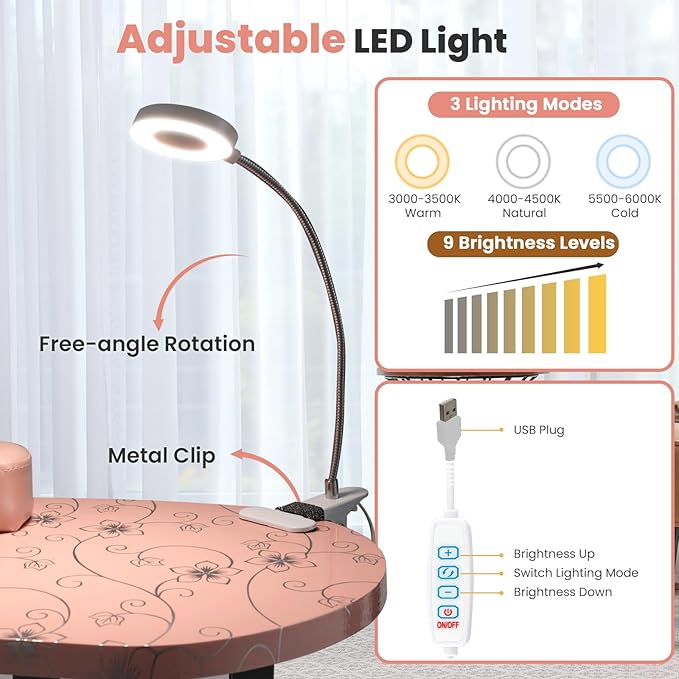 WELLHUT Nail Tech Table Vented Manicure Table w/LED Lamp, Dust Collector, Carry Bag & Soft Cushion, Portable Nail Tables w/Universal Mute Wheels for Nail Lovers Home Spa Beauty Salon