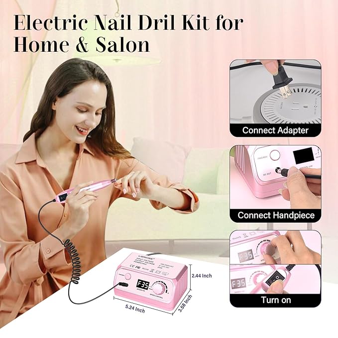 Nail Drill Professional 35000RPM Drils Nail Electric Nail File Nails Drill with 100pcs Sanding Bands and Nail Drill Bits for Acrylic, Gel Nail Manicure & Pedicure