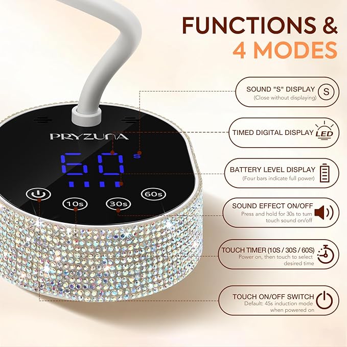 UV LED Nail Lamp 36W – Mini Cordless Flash Cure Gooseneck UV Light for Gel X Nails, Portable USB Rechargeable Nail Dryer with Auto Sensor, 4 Timers & LCD Display for DIY Home Manicure (Diamond)