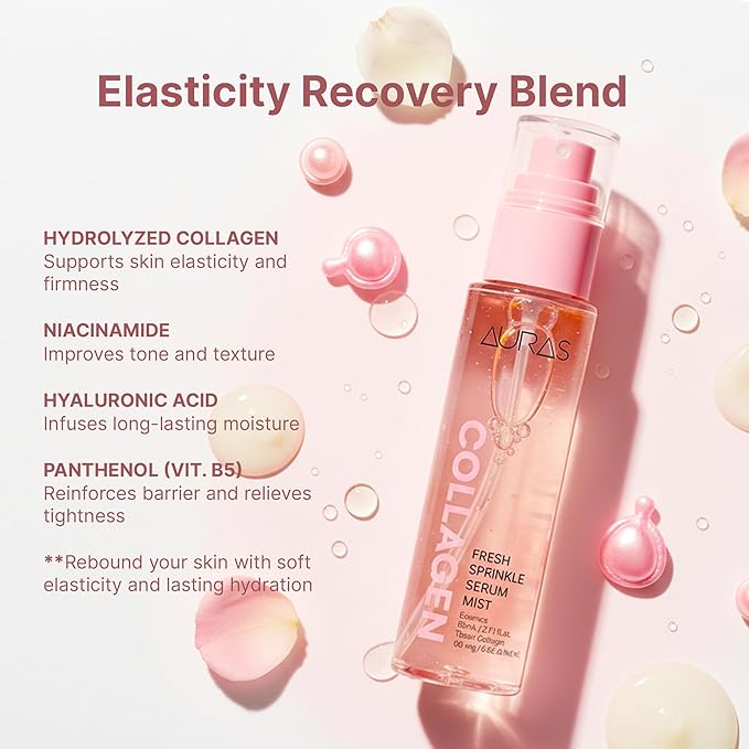 Auras Collagen Firming Mist K-Beauty | Fresh Activated Oxygen Formula Hydrating Spray Serum with Collagen Peptides, Korean Skincare Toner & Setting Mist for Dry, Aging Skin, 3.4 fl oz