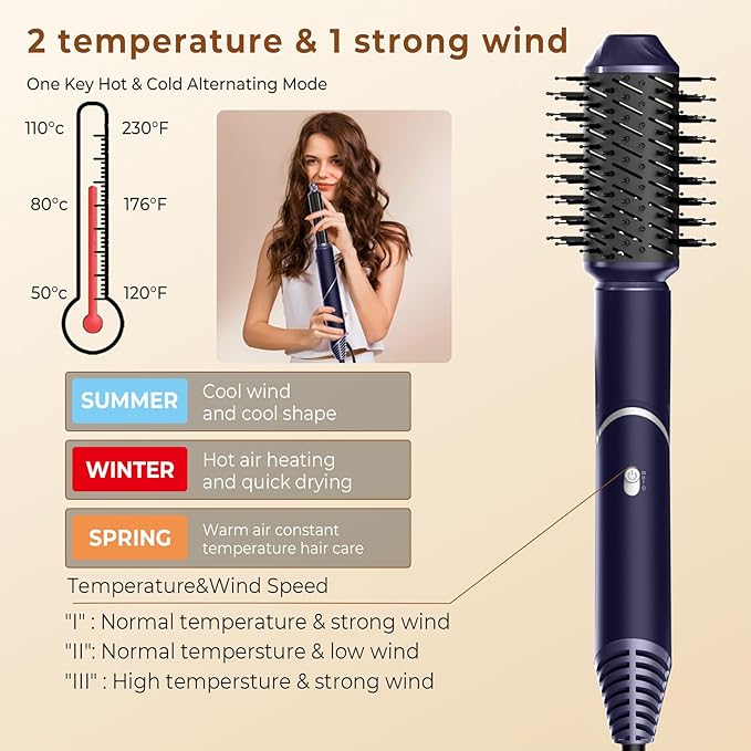 6 in 1 Hair Dryer Brush, Foldable Blow Dryer Brush with Air Styler Curler Wrap, Detachable Hot Air Brush Dry,Volumize, Straight,Curl, Negative Ion Brush Blow Dryer with Diffuser, Hair Styler Tools