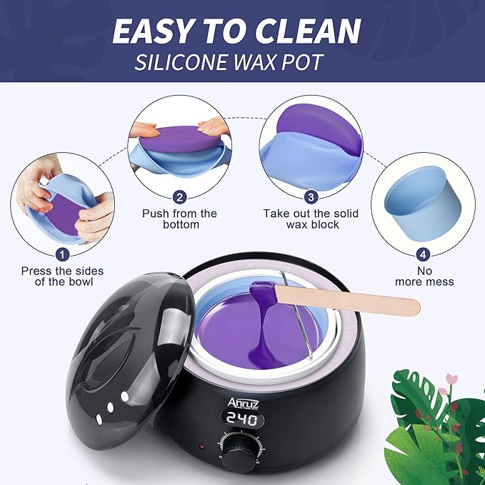 Waxing Kit for Women Men - Digital Wax Kit for Hair Removal with Post-Wax Cream, Silicone Bowl & 55 More Accessories, at Home Use Warmer for Body, Bikini, Eyebrow, Face, Sensitive Skin