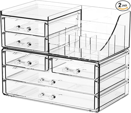﻿SUOXING Clear Acrylic Makeup Organizer for Vanity,Bathroom,Dresser,6 Drawer Cute Make up Organizers for Counter,Plastic Countertop Makeup Storage for Beauty,Jewelry,Brush,Cosmetic,Skin Care Organizer