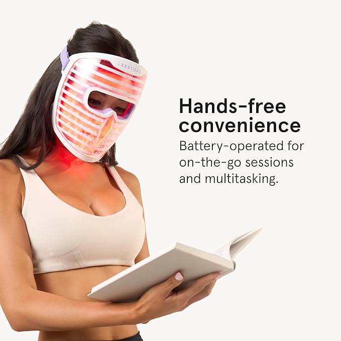 iRestore LED Face Mask for Youthful Skin, Anti-Aging Red Light Therapy for Face, Red, Blue & Infrared Therapy for Wrinkles, Fine Lines, Dark Spots with 360 LEDs - Skincare Device for Women & Men