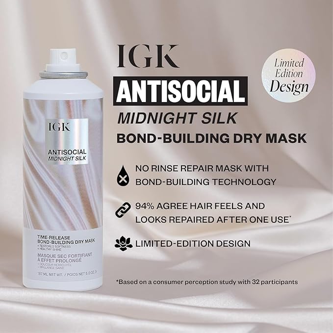 IGK Antisocial Dry Hair Mask | Leave-In Overnight Bond-Building Treatment for Dry Hair & Extensions | Hydrates, Repairs & Softens | 5oz (Pack of 2) New and Improved Scent