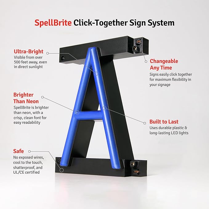 SpellBrite NAILS Sign | Nail Salon-Related Sign with Neon Look, Blue LED Light Source | 17.9" x 6.3"
