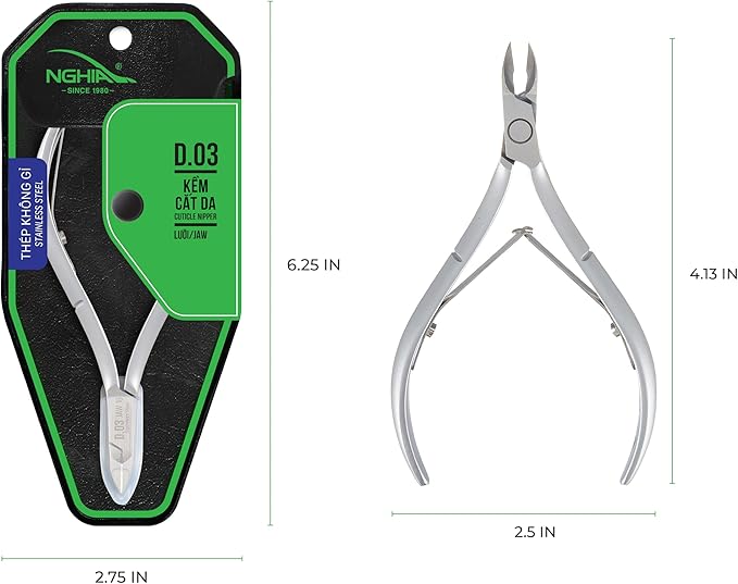 NGHIA Cuticle Nipper - D-03 JAW 12 | Stainless Steel | Durable and Sharp | Ergonomic Design | Grey Plated | Ideal for Salons and Home Use