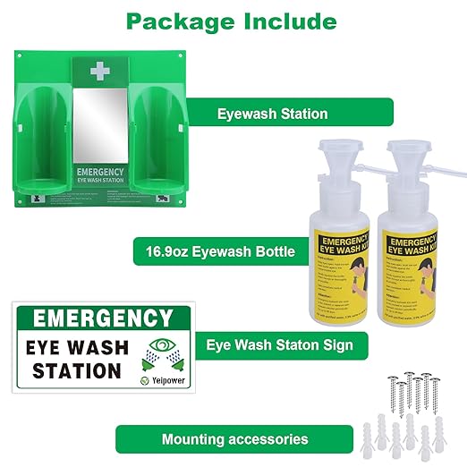 Portable Eyewash Station Kit OSHA-Approved - Yeipower Emergency Eye Wash Flush Bottles Wall Mounted 16oz No Solution