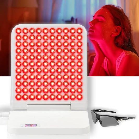 Red Light Therapy, Tri-Chip Powerful 110 LEDs, Portable Folding Infrared Table Lamp for Travel, 660nm & 850nmX2 Deep Tissue for Face & Body, Supports 110-240V with Timer