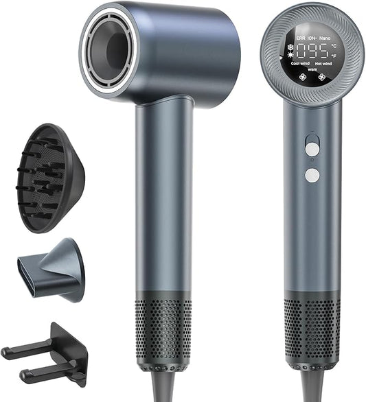 Hair Dryer, 1600W High Speed Ionic Blow Dryer with 300 Million Negative Ions, 140000 RPM Brushless Motor for Fast Drying, 59dB Low Noise & 65M/S Hair Dryers for Home Travel,Blue