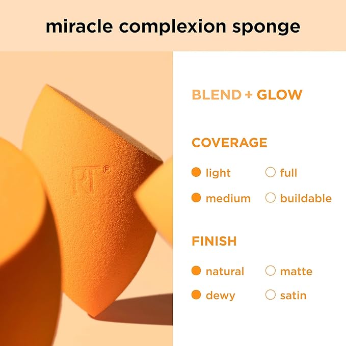 Real Techniques Miracle Complexion Sponge + Miracle 2-In-1 Powder Puff, Makeup Blending Sponge & Dual-Sided Powder Puff, For Liquids, Creams, & Powders, Vegan & Latex-Free, 2 Count