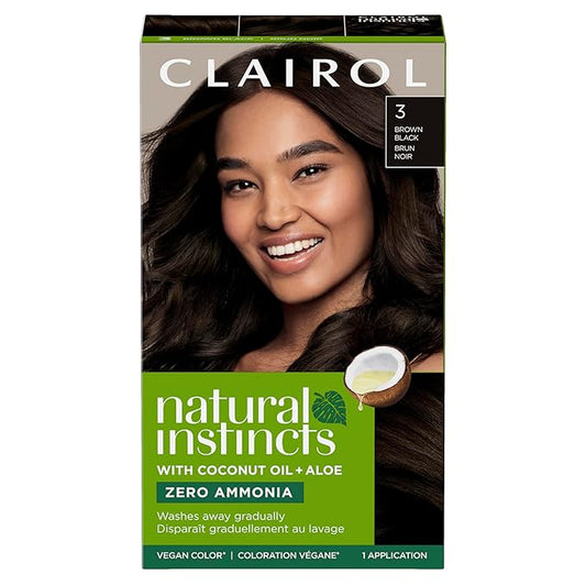 Clairol Natural Instincts Demi-Permanent Hair Dye, 3 Brown Black Hair Color, Pack of 1