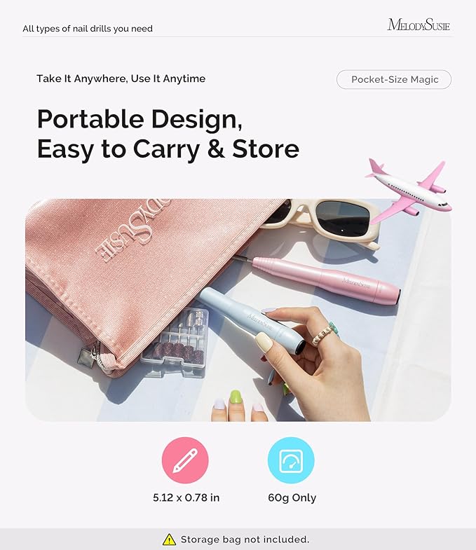 MelodySusie Pen-Shaped Portable USB Nail Drill, PC120I 20000RPM Electric Nail File with Compact Design for All Nail Care, Manicure Polishing, Shaping & Gel Removal at Home for Beginners