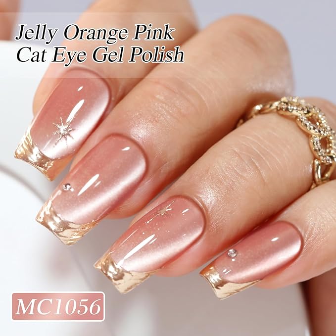 Double Rhythm 0.5 OZ Cat Eye Gel Polish with Magnet 15ML Holographic Glitter Shimmer Translucent Jelly Color Magnetic Polish Salon DIY at Home (MC1056)