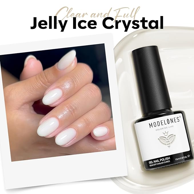 modelones White Gel Nail Polish Milky Jelly Translucent Gel Polish Neutral Sheer Nails Soak Off LED Nail Lamp Manicure Salon Gift 15 ML