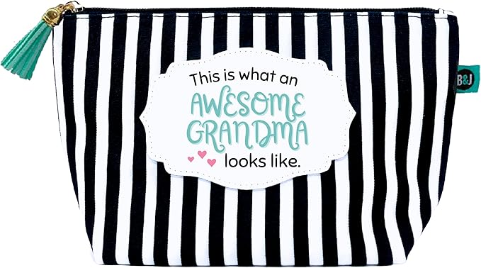 Brooke & Jess Designs Grandma Awesome Pouch Gifts for Women Striped Makeup Bags Cosmetic Bag Travel Toiletry Makeup Pouch Pencil Bag with Zipper Best Granny Birthday Just Because Gifts