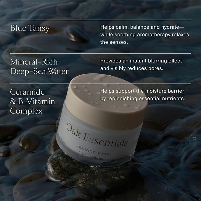 Oak Essentials Refining Mask | Whipped Face Mask with Blue Tansy to Help Visibly Reduce Pores, Balance Oil, and Refine Skin Texture, 1.4 Oz