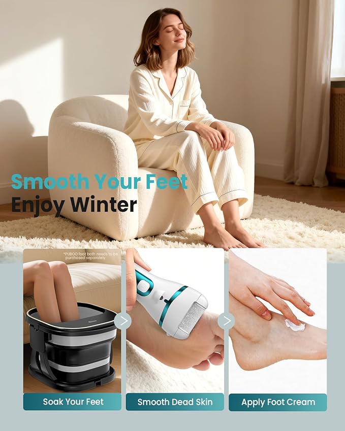 PUBOO Foot Callus Remover Electric 10000 RPM 3-Speed IPX7 Rechargeable Pedicure Kit for Hard Skin Women & Men. Portable Multi-Roller File Grinder Sander Scrubber with LED Display for Wet & Dry Feet