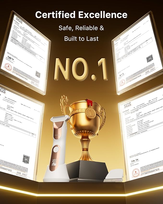 New Bikini Trimmer for Women [LED Light & Diaplay] Electric Foil Shaver for Men, Body Hair Trimmer for Face, Groin, Arm, Back, Wet/Dry Painless Groomer with Ceramic Blade,Travel Razor, White