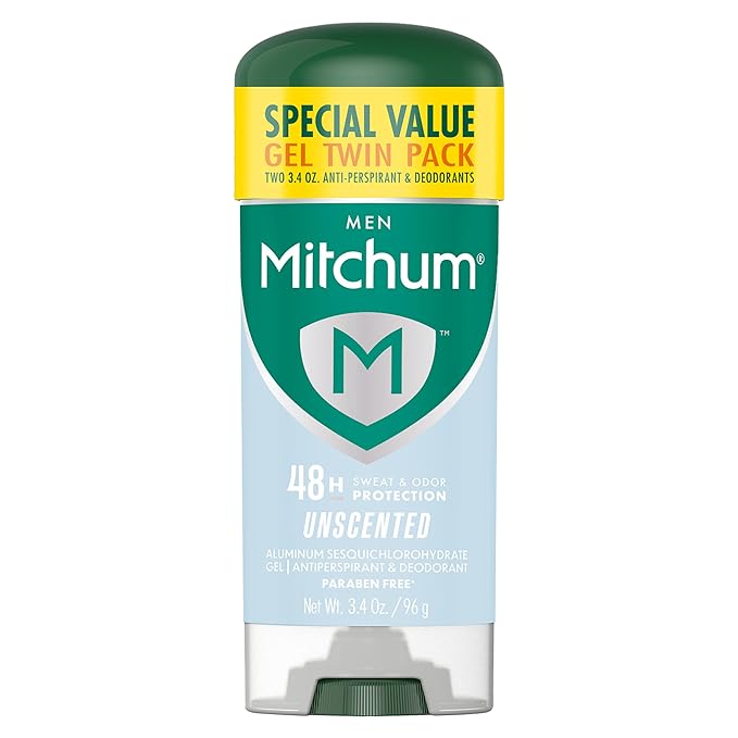 Mitchum Men’s Triple Odor Protection Antiperspirant & Deodorant Gel, Unscented, 48HR Protection, 2 pack