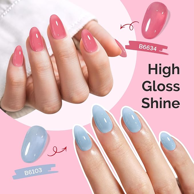 MelodySusie Jelly Gel Nail Polish Set,6 Transparent Colors,Jelly Texture,Pastel Sea Breeze Colors Soak Off UV LED Light Cure or Salon Manicure and Nail Art DIY at Home