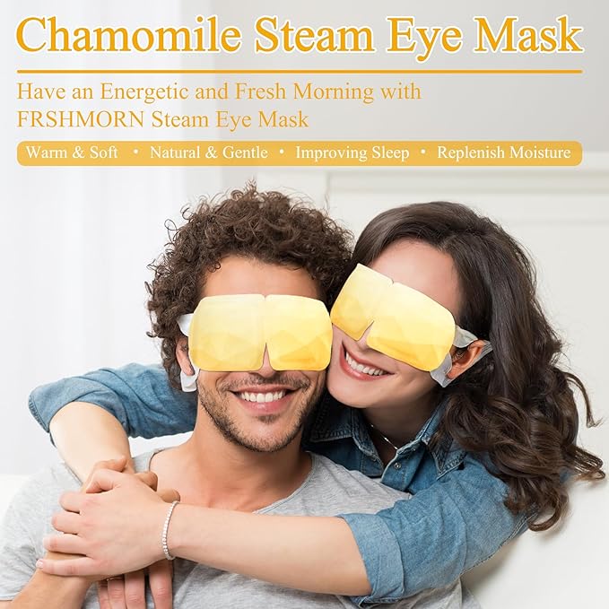 32 Packs Steam Eye Mask, Heated Eye Mask for Sleeping, Warm Compress for Eyes, Self Heating Disposal Steam Mask for Home Sleep, Office, Spa, Travel Essentials Stocking Stuffers (Chamomile)