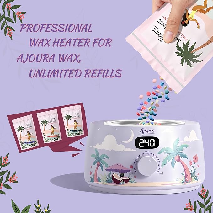 Ajoura Professional Wax Warmer Machine, 16oz Capacity Wax Heater Hair Removal Kit with Digital Temp Control & Fast Heat, Includes 30 Sticks for Face, Legs, Bikini, Brazilian and Body (Light Purple)